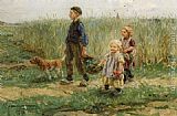 Children Canvas Paintings - Children Strolling in the Fields